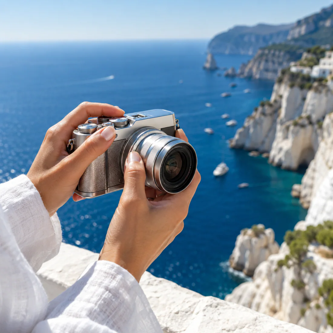 Creator filming on the cliffs by the sea