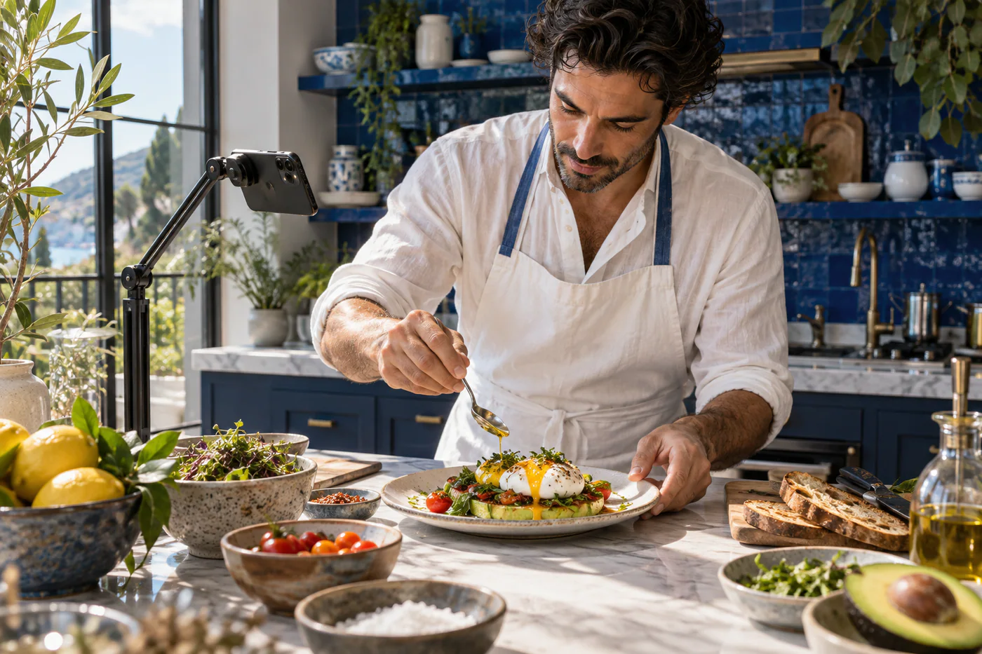 Chef filming a cooking video