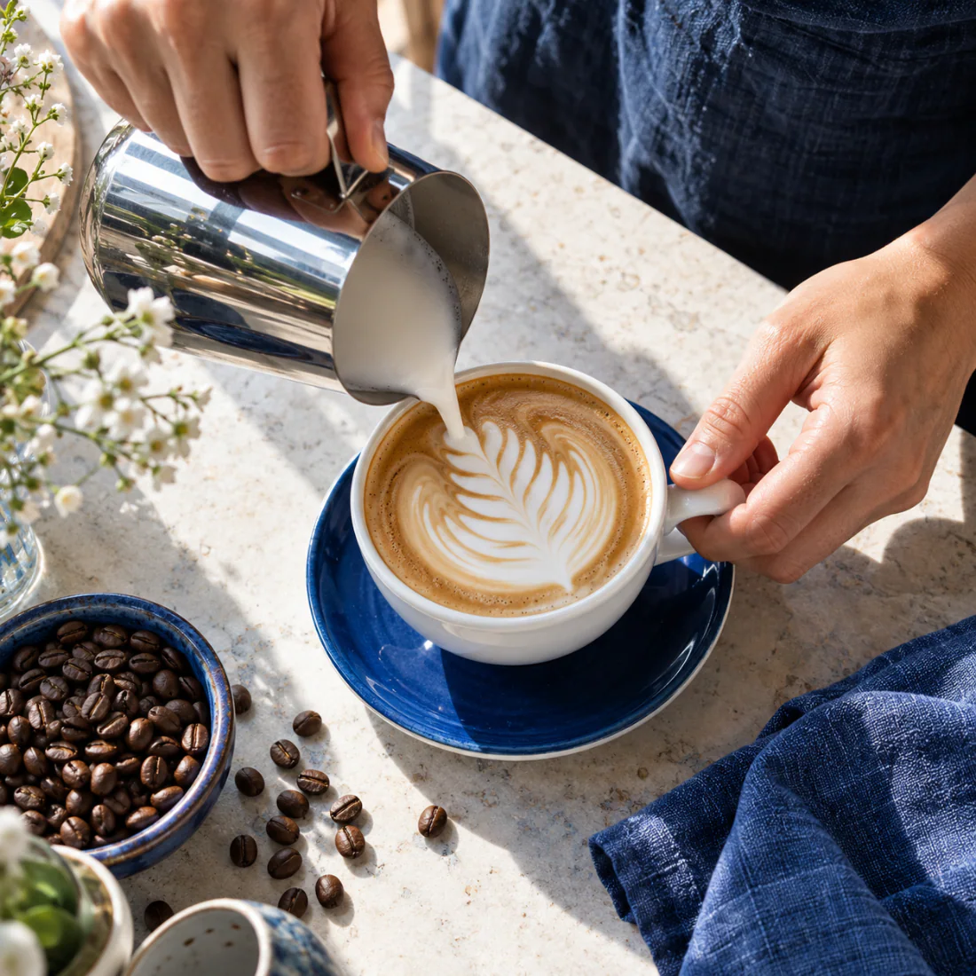 Creator holding a coffee cup
