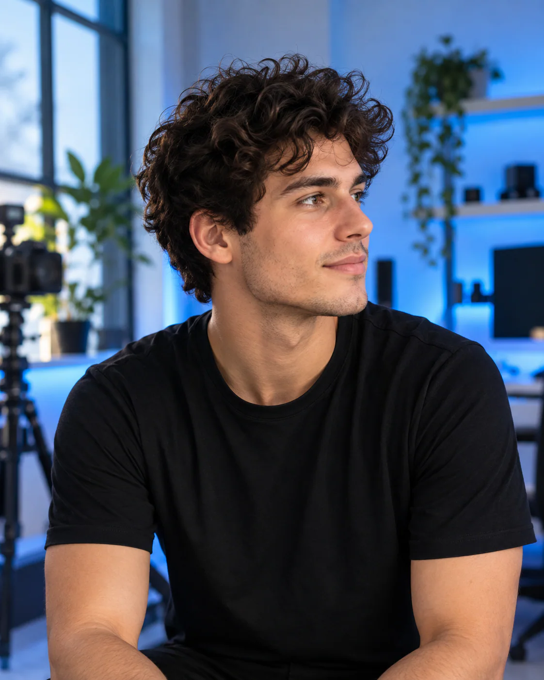 Creator in a studio looking to the side