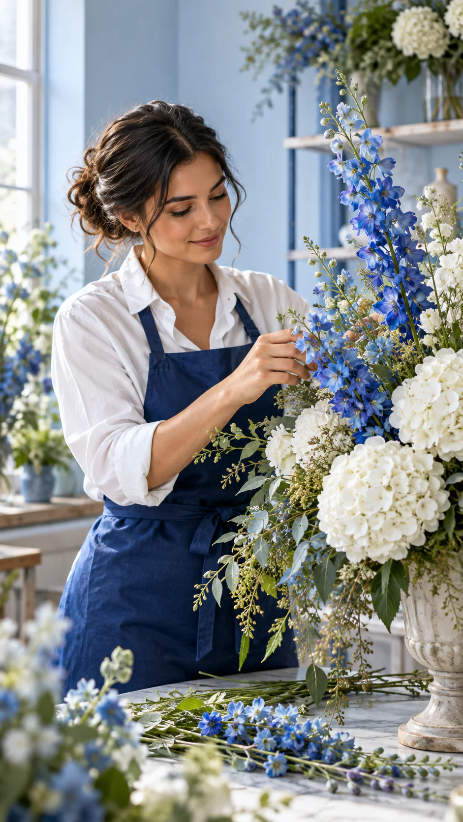 Florist arranging flowers in her shop