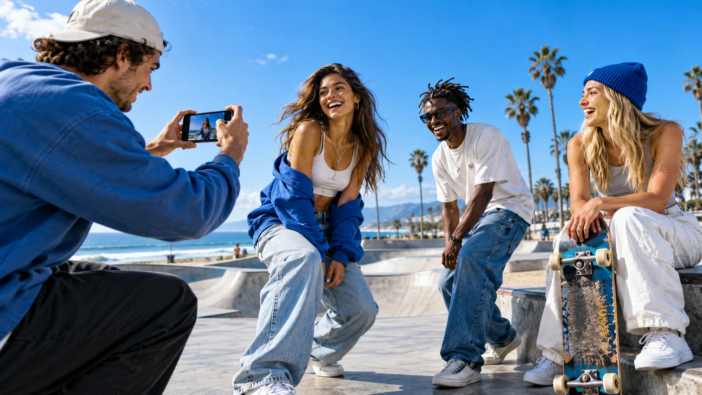 Creators filming together at a skate park
