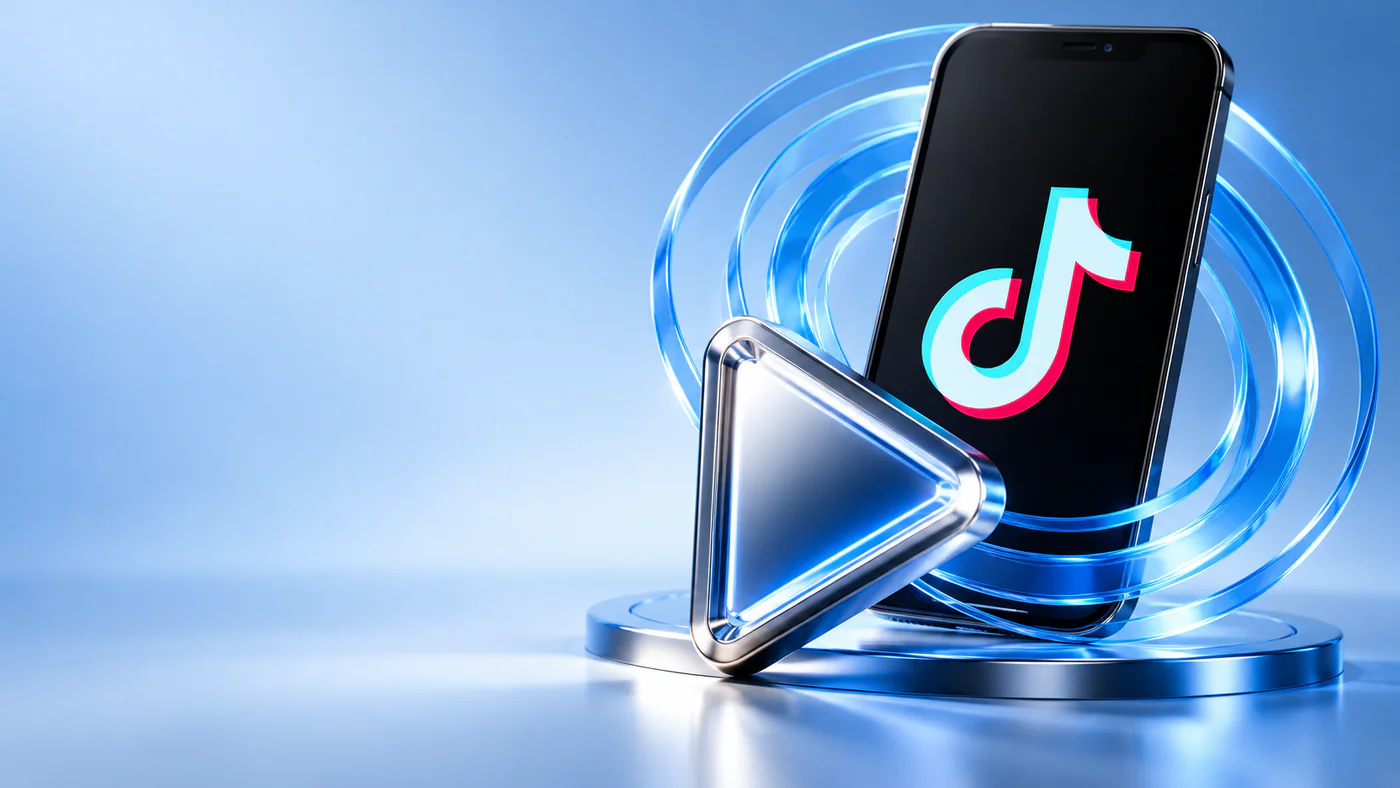Phone showing the TikTok logo next to a play icon