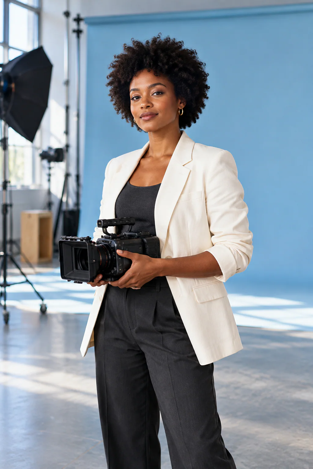 Videographer reviewing footage on a camera